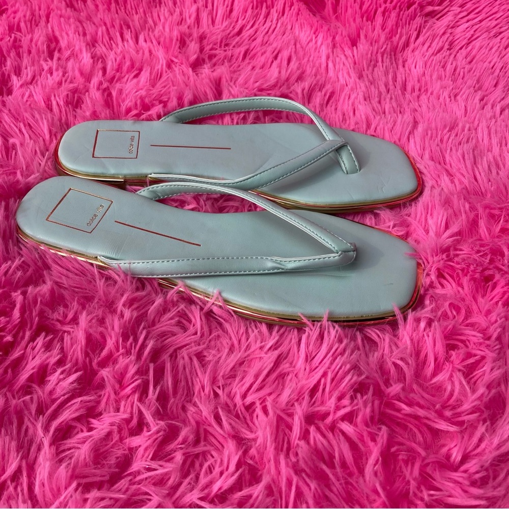 Dolce Vita Dawn gold accent flat thong sandals in blue size 9